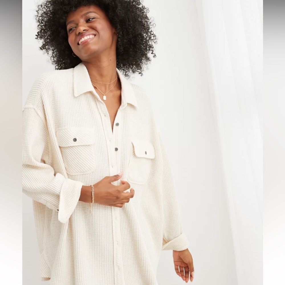 aerie XXL Lumber Jane Cream Heather Frost Waffle Knit Shirt - Picture 5 of 9